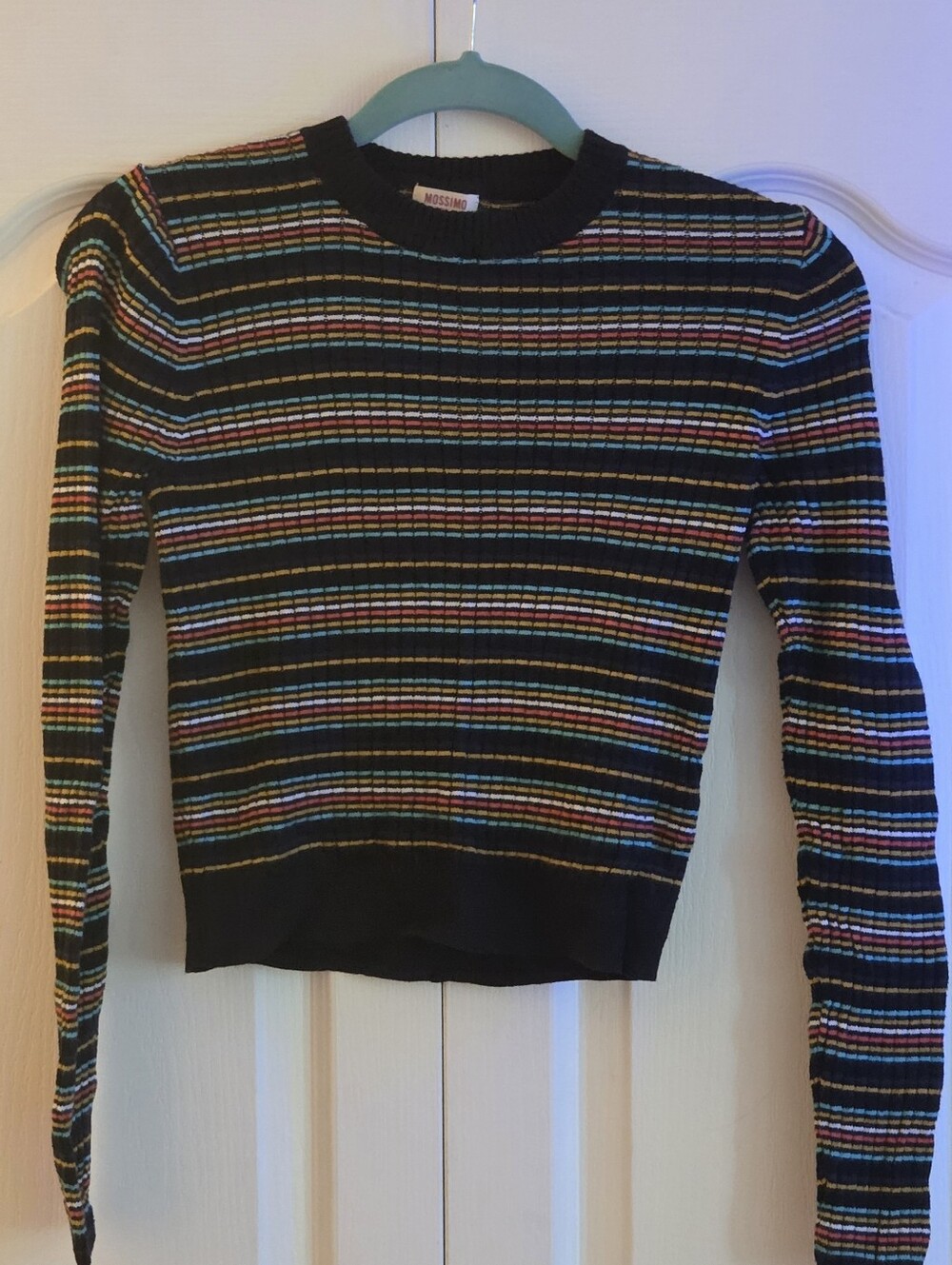 Mossimo Supply Co. Black Ribbed Crewneck Sweater with Multicolor Stripes